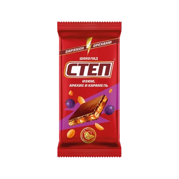 Степ с изюмом, арахисом и карамелью шоколад